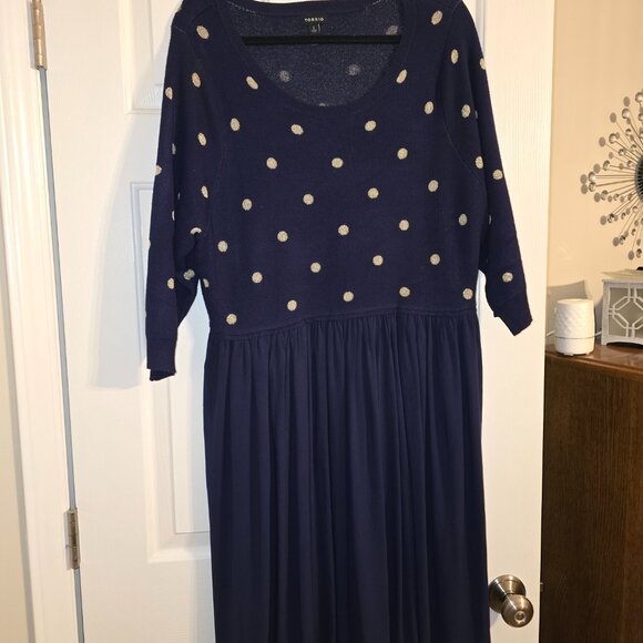 Navy Blue Polka Dot Sweater Dress - Picture 2 of 2